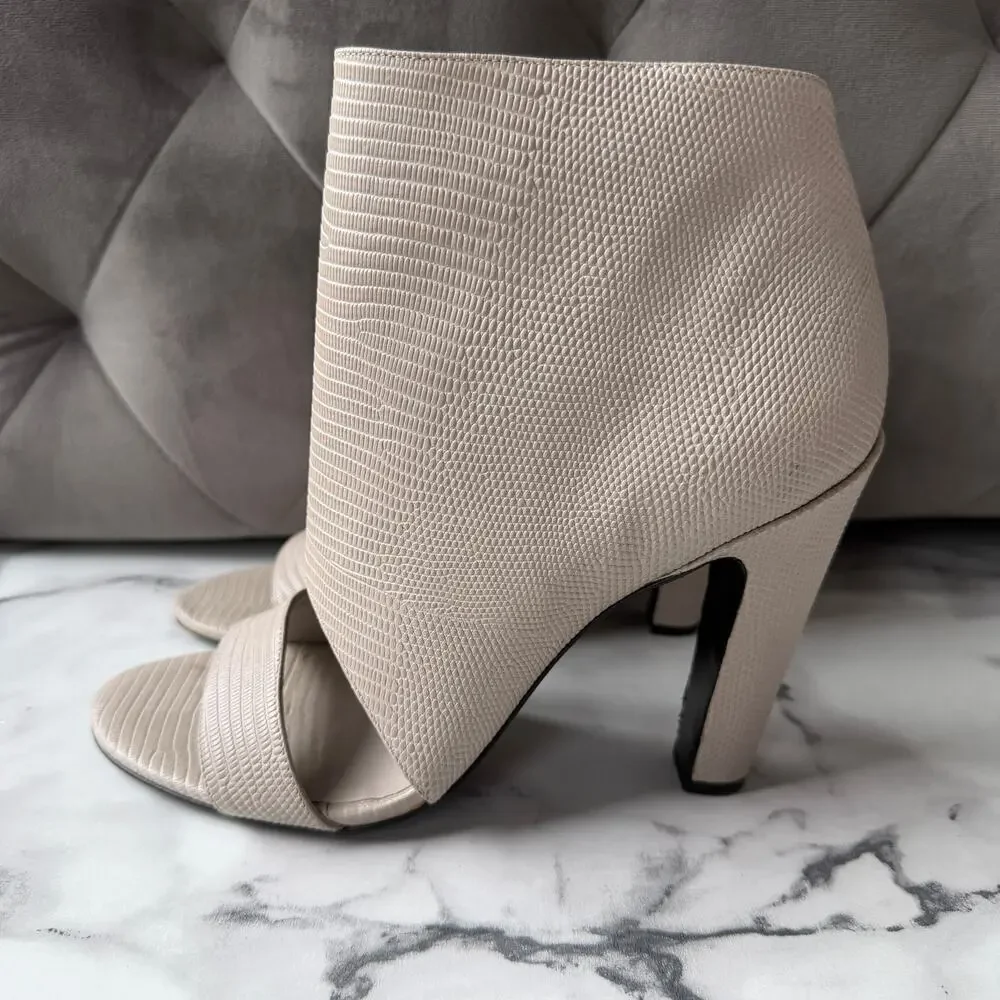 Vince Sansa Light Gray Taupe Leather Open Toe Bootie Heels Size 9.5